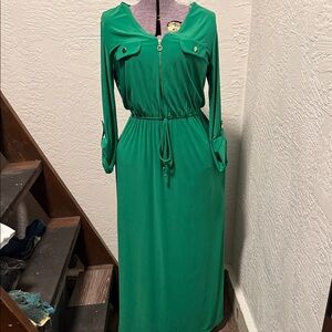 Emma & Michele Vibrant Green Long Sleeve Dress